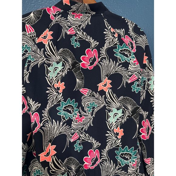 Banana Republic XS Floral Print Fully Lined Zip-Up Bomber Jacket Navy Floral - Picture 8 of 9